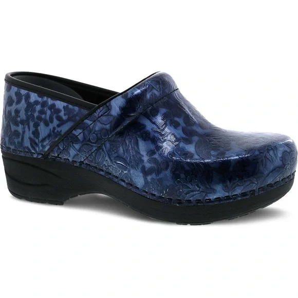 Dansko XP 2.0 Professional Clog 37 Patent Navy Blue Embossed Floral - Picture 1 of 10